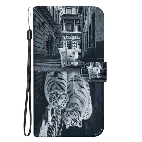 For OPPO A17 / A17K Crystal Texture Colored Drawing Leatherette Phone Case(Cat Tiger Reflection)