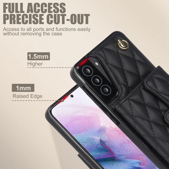 For Samsung Galaxy S21 FE 5G Crossbody Rhombic Horizontal Wallet Leatherette Phone Case(Black)
