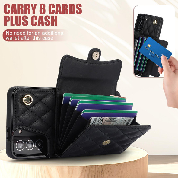 For Samsung Galaxy S21 FE 5G Crossbody Rhombic Horizontal Wallet Leatherette Phone Case(Black)