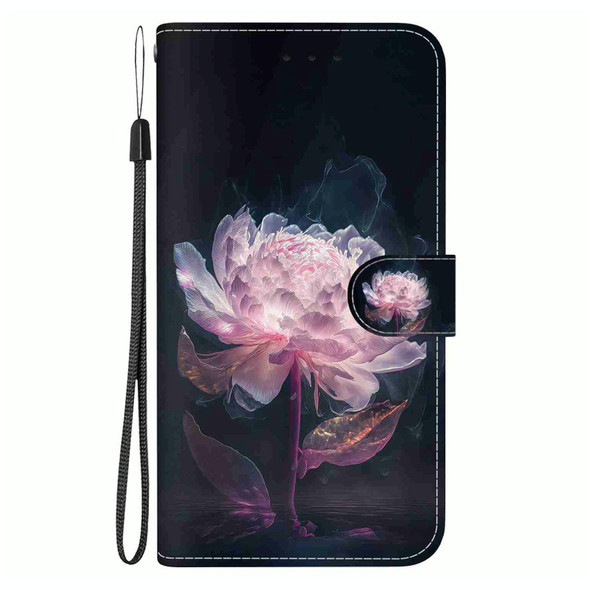 For OPPO A74 4G / F19 4G Crystal Texture Colored Drawing Leatherette Phone Case(Purple Peony)