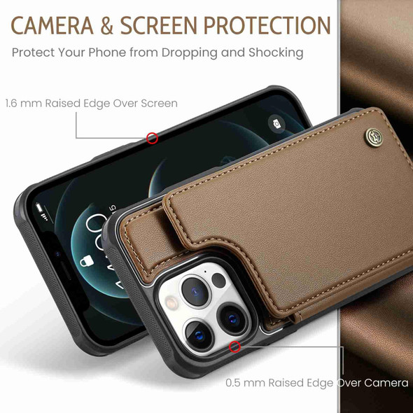 For iPhone 12 Pro Max CaseMe C22 Card Slots Holder RFID Anti-theft Phone Case(Brown)