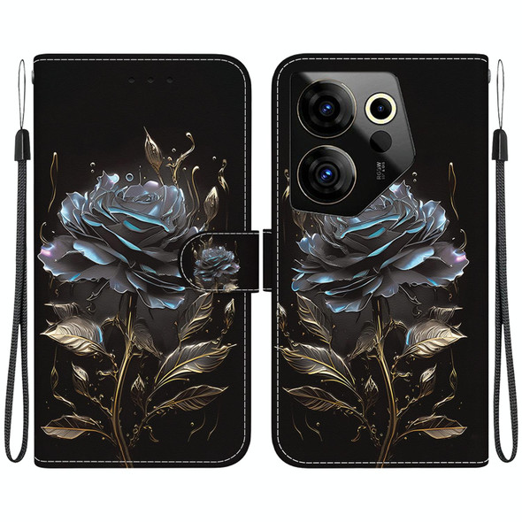 For Tecno Camon 20 Premier 5G Crystal Texture Colored Drawing Leatherette Phone Case(Black Rose)