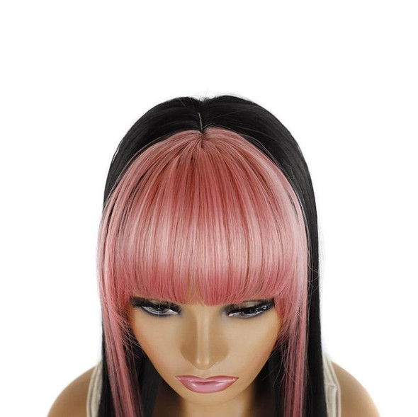 Color Bleaching And Dyeing Double Sideburns With Bangs Long Straight Hip-Hop Wig(Smoke Pink Bleaching Black)