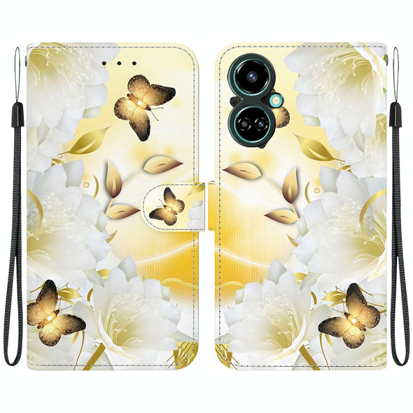 For Tecno Camon 19 Crystal Texture Colored Drawing Leatherette Phone Case(Gold Butterfly Epiphyllum)