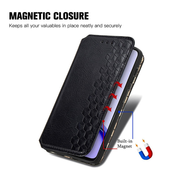 For Realme C53 Cubic Grid Pressed Magnetic Leatherette Phone Case(Black)