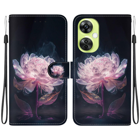 For OPPO K11x / OnePlus Nord CE 3 Lite Crystal Texture Colored Drawing Leatherette Phone Case(Purple Peony)