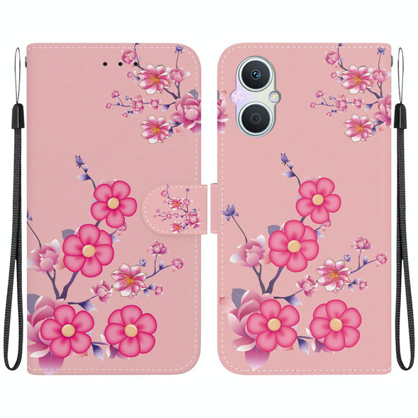 For OPPO A96 5G / Reno7 Z 5G Crystal Texture Colored Drawing Leatherette Phone Case(Cherry Blossoms)