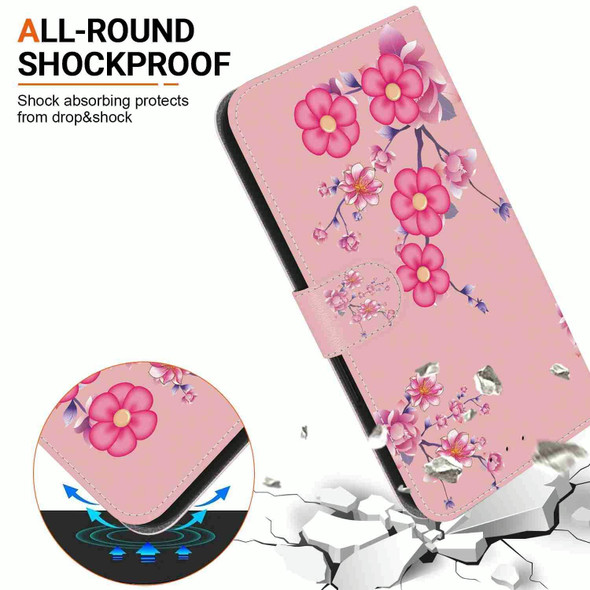 For OPPO Reno7 5G Global Crystal Texture Colored Drawing Leatherette Phone Case(Cherry Blossoms)