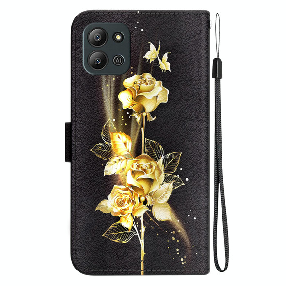 For Infinix Hot 11 2022 Crystal Texture Colored Drawing Leatherette Phone Case(Gold Butterfly Rose)