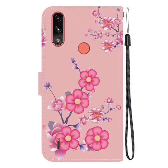 For Motorola Moto E7 Power / E7i Power Crystal Texture Colored Drawing Leatherette Phone Case(Cherry Blossoms)