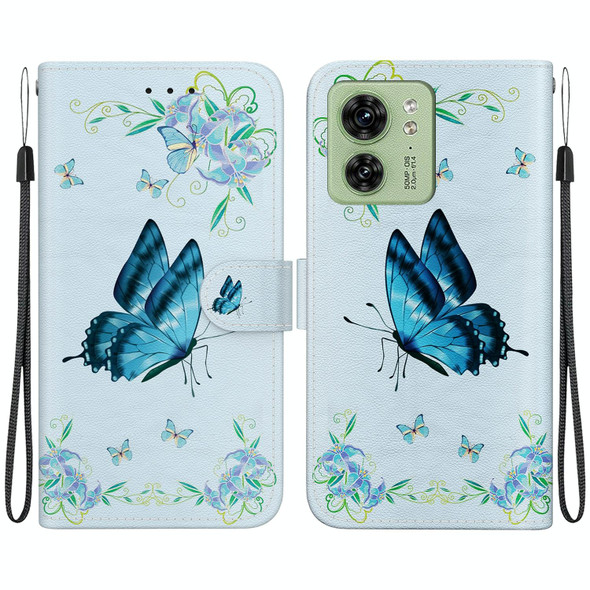 For Motorola Edge 40 Crystal Texture Colored Drawing Leatherette Phone Case(Blue Pansies)