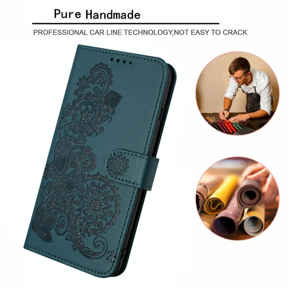 For iPhone 13 mini Datura Flower Embossed Flip Leatherette Phone Case(Dark Green)