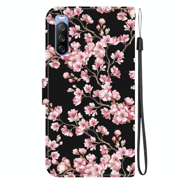 For Sony Xperia 10 III Crystal Texture Colored Drawing Leatherette Phone Case(Plum Bossom)