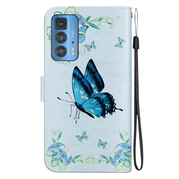 For Motorola Edge 20 Pro Crystal Texture Colored Drawing Leatherette Phone Case(Blue Pansies)