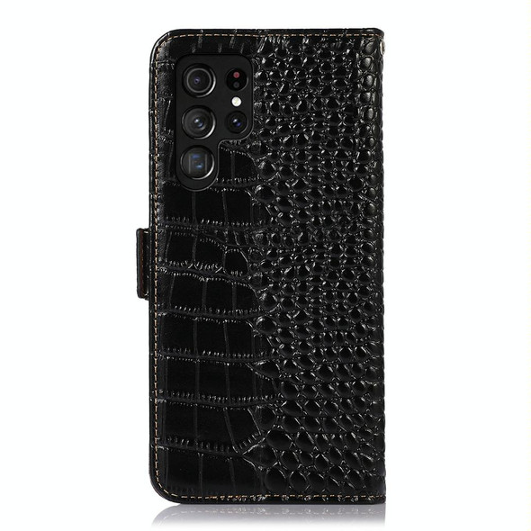 For Samsung Galaxy S22 Ultra 5G Crocodile Top Layer Cowhide Leatherette Phone Case(Black)