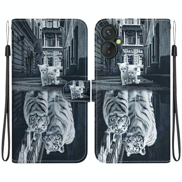 For Tecno Spark 9 Pro / 9T KH7 Crystal Texture Colored Drawing Leatherette Phone Case(Cat Tiger Reflection)