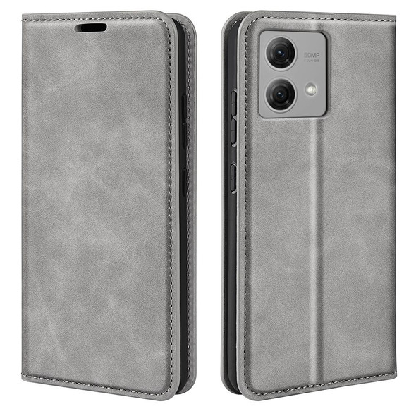 For Motorola Moto G84 Retro-skin Magnetic Suction Leatherette Phone Case(Grey)