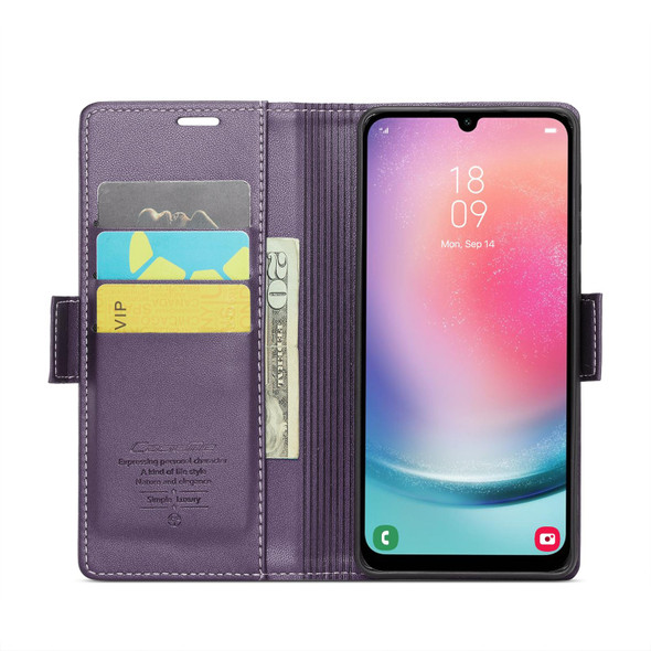 For Samsung Galaxy A24 4G CaseMe 023 Butterfly Buckle Litchi Texture RFID Anti-theft Leatherette Phone Case(Pearly Purple)