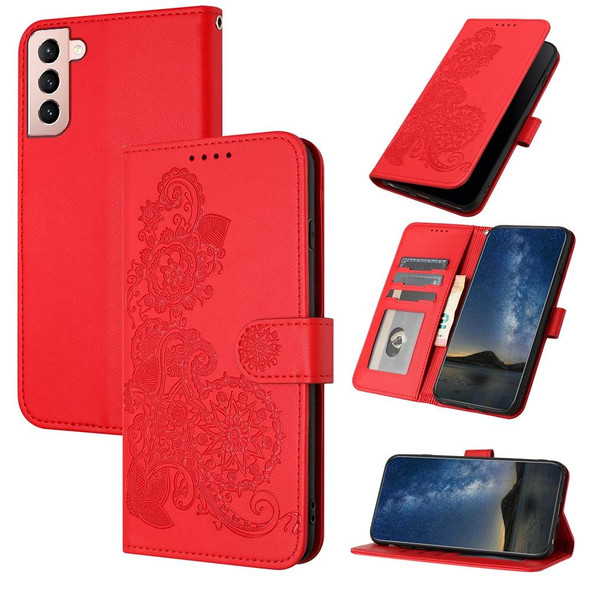 For Samsung Galaxy S21 Datura Flower Embossed Flip Leatherette Phone Case(Red)