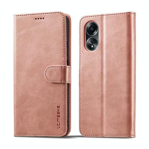 For OPPO Reno8 T 4G LC.IMEEKE Calf Texture Horizontal Flip Leatherette Case(Rose Gold)