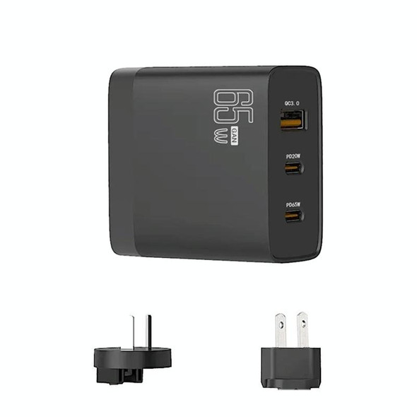 GAN 65W PD45W Dual Type-C+QC3.0 USB Multi Compatible Laptop Adapter AU + US Plug Black