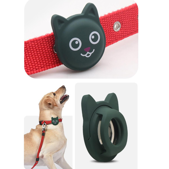 Naughty Smiley Cute Cartoon Pet Collar Anti-lost Tracker Silicone Case - AirTag(Dark Green)