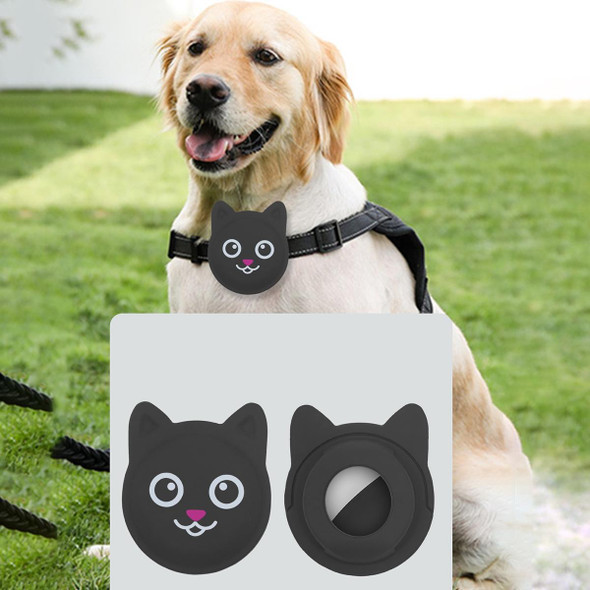 Naughty Smiley Cute Cartoon Pet Collar Anti-lost Tracker Silicone Case - AirTag(Dark Green)