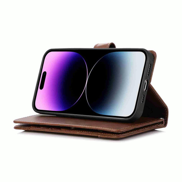 For iPhone 15 Pro Wristband Card Slot Leatherette Phone Case(Coffee)