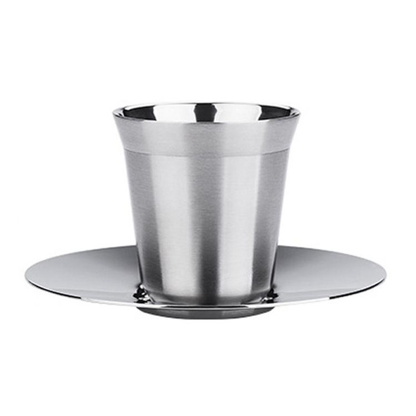 304 Stainless Steel Coffee Capsule Cup Double Insulation Coffee Cup, Style: Small Coffee Cup+Dish