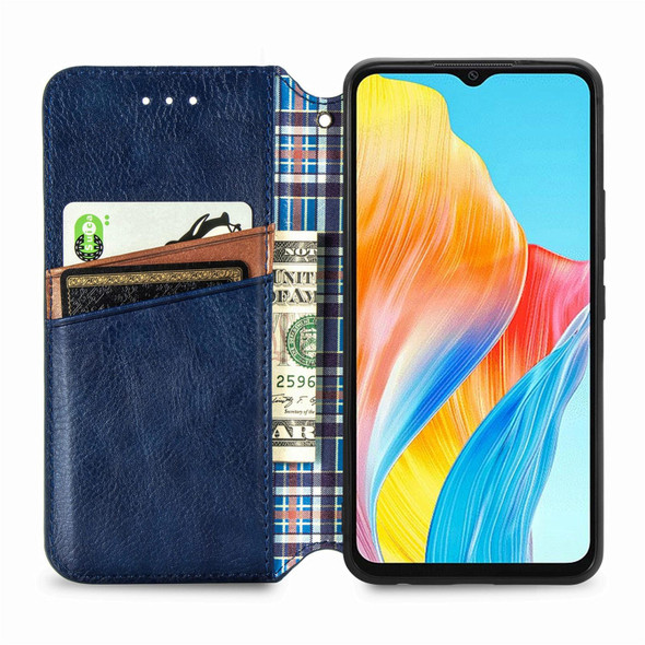 For OPPO A38 Cubic Grid Pressed Magnetic Leatherette Phone Case(Blue)