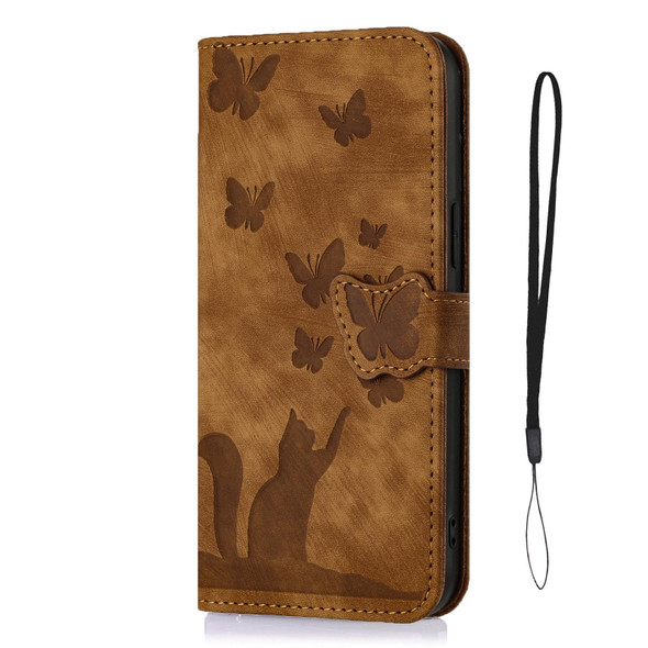For Samsung Galaxy S21 5G Butterfly Cat Embossing Flip Leatherette Phone Case(Brown)