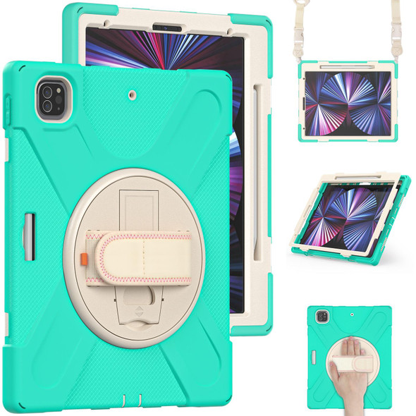 iPad Pro 12.9 2021 Silicone + PC Protective Tablet Case with Holder & Shoulder Strap(Mint Green)