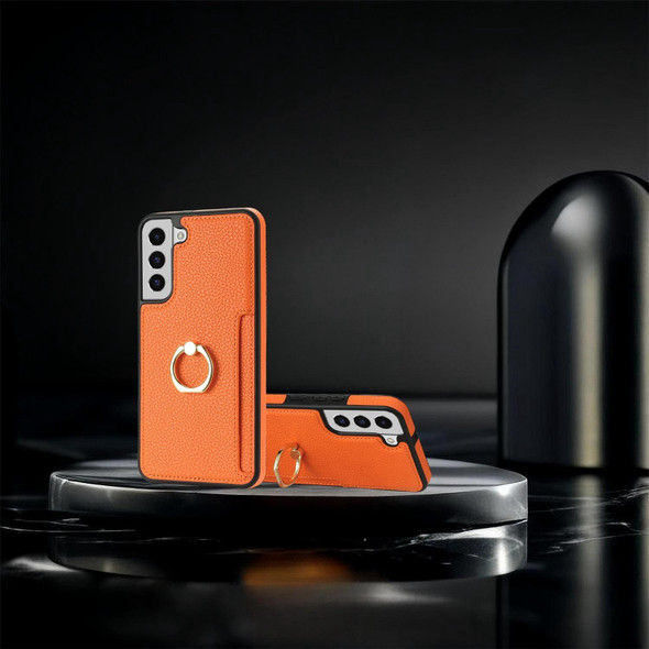 For Samsung Galaxy S21+ 5G Ring Card  Litchi Leatherette Back Phone Case(Orange)