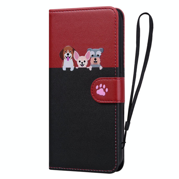 For iPhone 13 mini Cute Pet Series Color Block Buckle Leatherette Phone Case(Black)