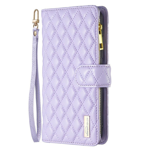 For Samsung Galaxy S24 Ultra 5G Diamond Lattice Zipper Wallet Leatherette Flip Phone Case(Purple)