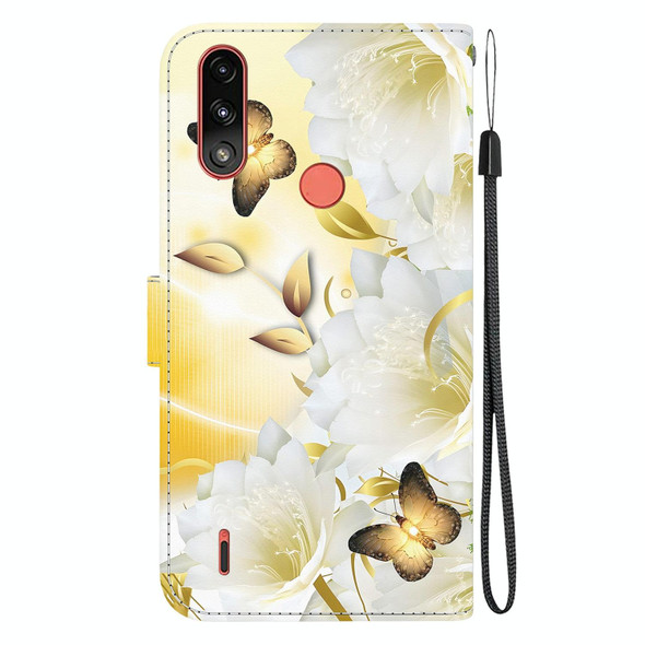 For Motorola Moto E7 Power / E7i Power Crystal Texture Colored Drawing Leatherette Phone Case(Gold Butterfly Epiphyllum)