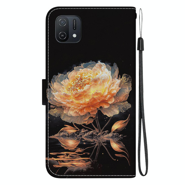 For OPPO A16K Crystal Texture Colored Drawing Leatherette Phone Case(Gold Peony)