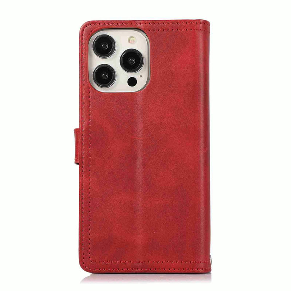 For iPhone 15 Pro Wristband Card Slot Leatherette Phone Case(Red)