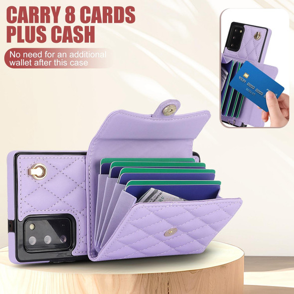 For Samsung Galaxy Note20 Crossbody Rhombic Horizontal Wallet Leatherette Phone Case(Purple)