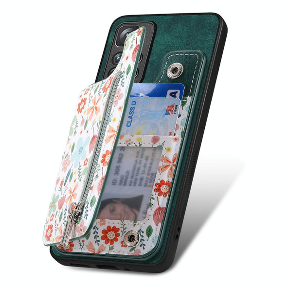 For Redmi 12C Retro Painted Zipper Wallet Back Phone Case(Green)