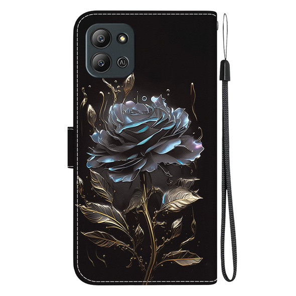 For Infinix Hot 11 2022 Crystal Texture Colored Drawing Leatherette Phone Case(Black Rose)
