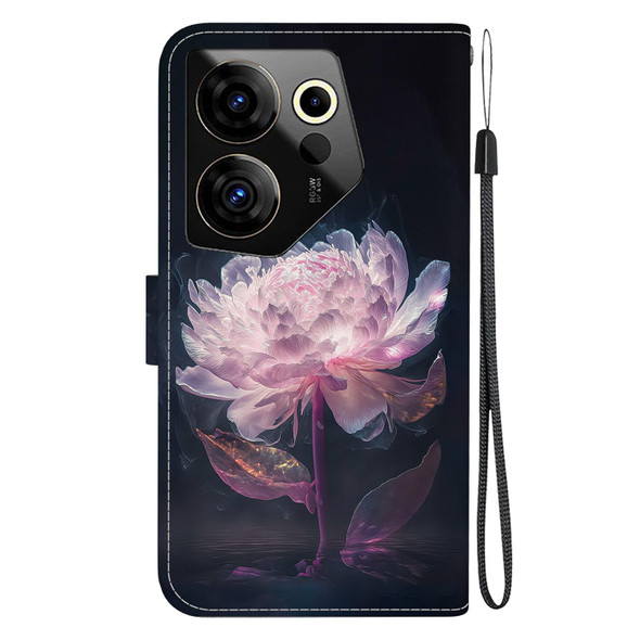 For Tecno Camon 20 Premier 5G Crystal Texture Colored Drawing Leatherette Phone Case(Purple Peony)