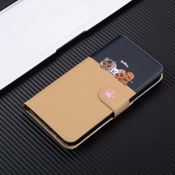 For iPhone SE 2022 / 2020 / 8 / 7 Cute Pet Series Color Block Buckle Leatherette Phone Case(Khaki)