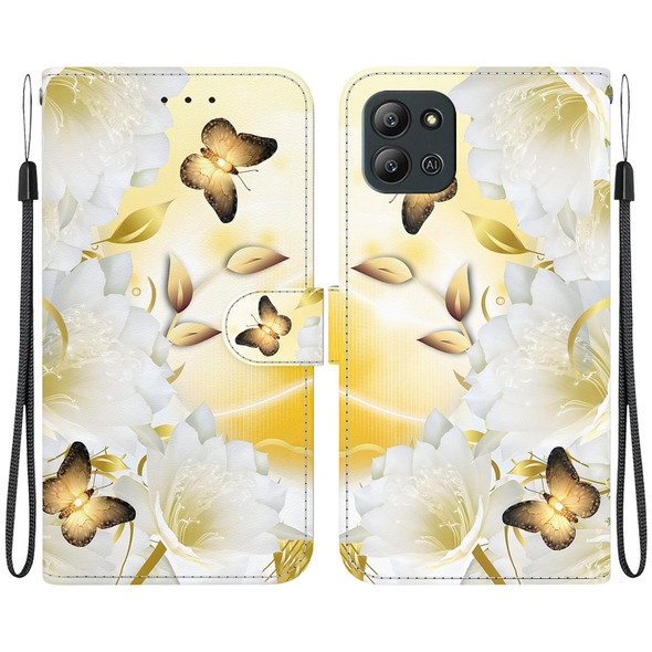 For Infinix Hot 11 2022 Crystal Texture Colored Drawing Leatherette Phone Case(Gold Butterfly Epiphyllum)