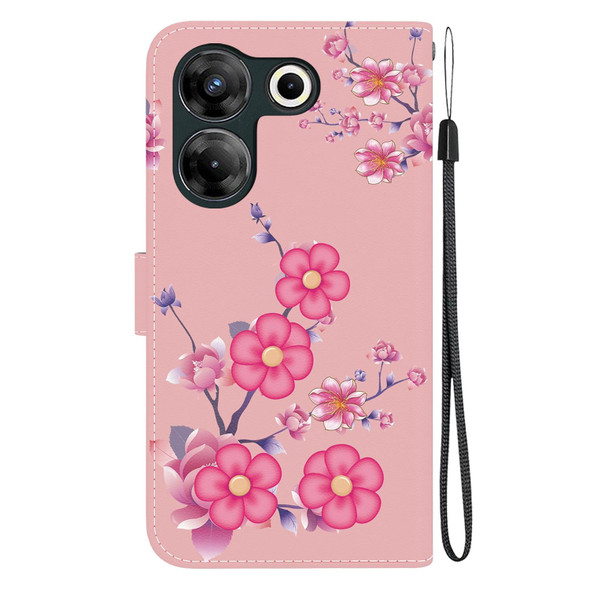 For Tecno Camon 20 Pro 5G Crystal Texture Colored Drawing Leatherette Phone Case(Cherry Blossoms)