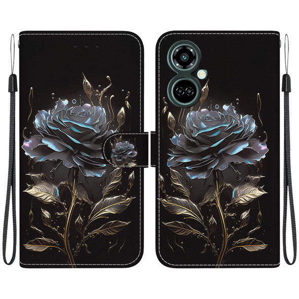 For Tecno Camon 19 Pro 5G Crystal Texture Colored Drawing Leatherette Phone Case(Black Rose)