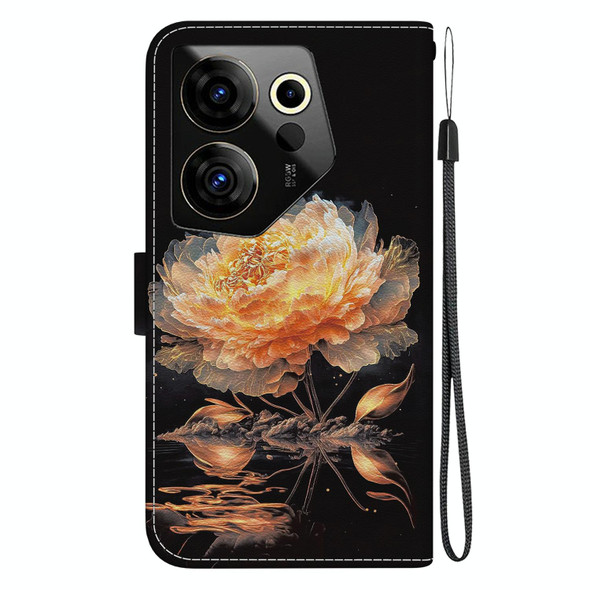 For Tecno Camon 20 Premier 5G Crystal Texture Colored Drawing Leatherette Phone Case(Gold Peony)