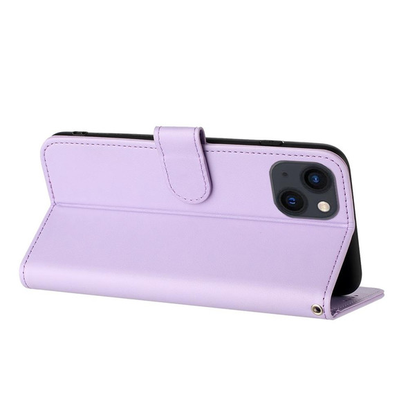 For iPhone 15 Datura Flower Embossed Flip Leatherette Phone Case(Purple)