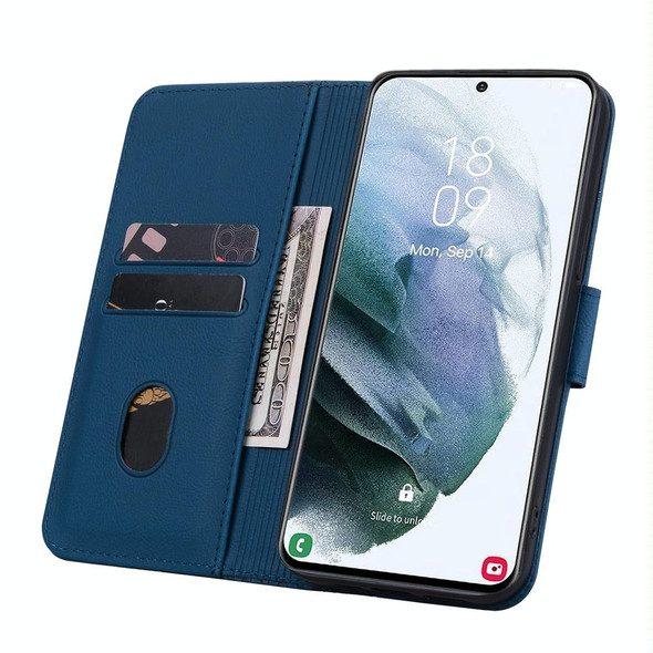 For Samsung Galaxy S22+ 5G Business Diamond Buckle Leatherette Phone Case with Lanyard(Royal Blue)