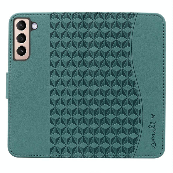 For Samsung Galaxy S21 FE 5G Business Diamond Buckle Leatherette Phone Case with Lanyard(Green)